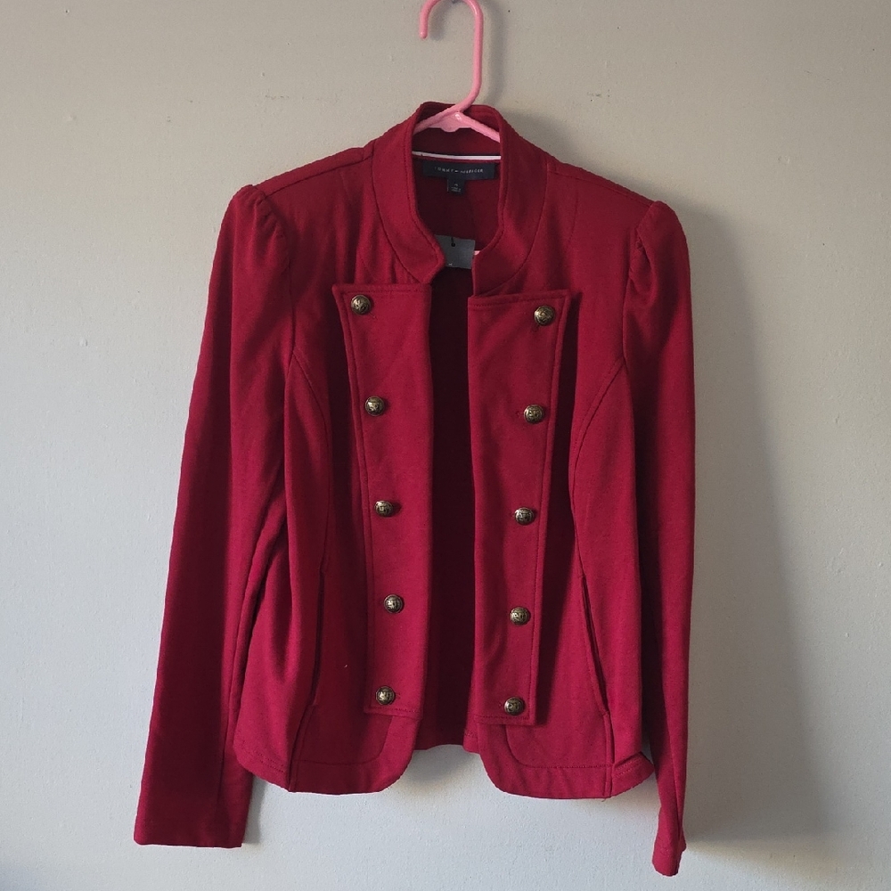 Tommy Hilfiger Y2K Preppy Women's Bold Red Blazer With Logo Buttons M